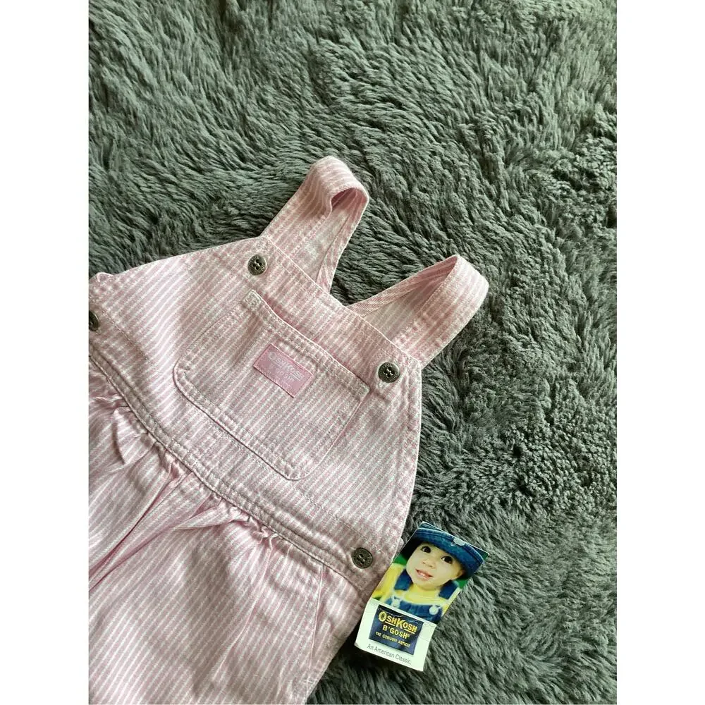 New Vintage Osh Kosh B'gosh Vestbak Pinstripe Overalls Baby Pink Size 18 Month